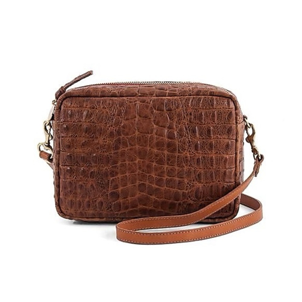 Clare V. Midi Sac Crossbody Bag in Cognac Croco
